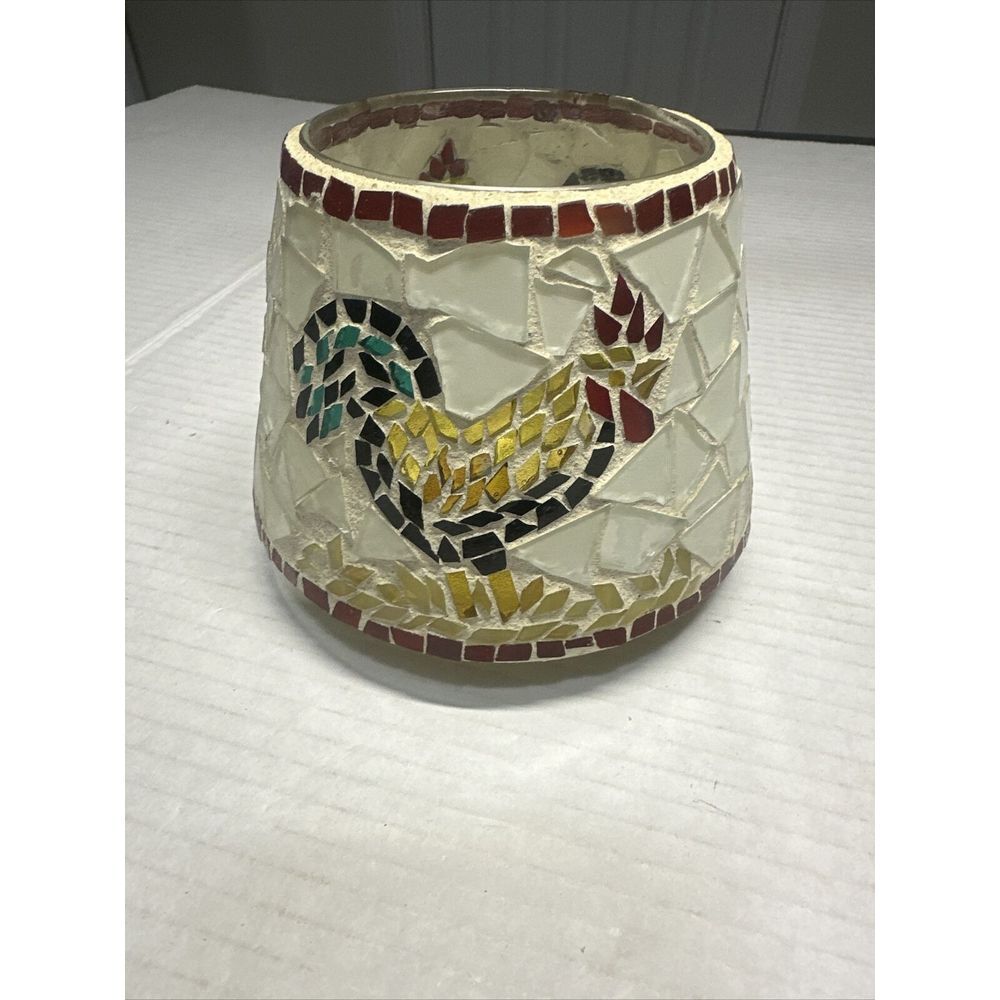 Home Interiors Mosaic Rooster Candle Holder - Red, Green, Yellow